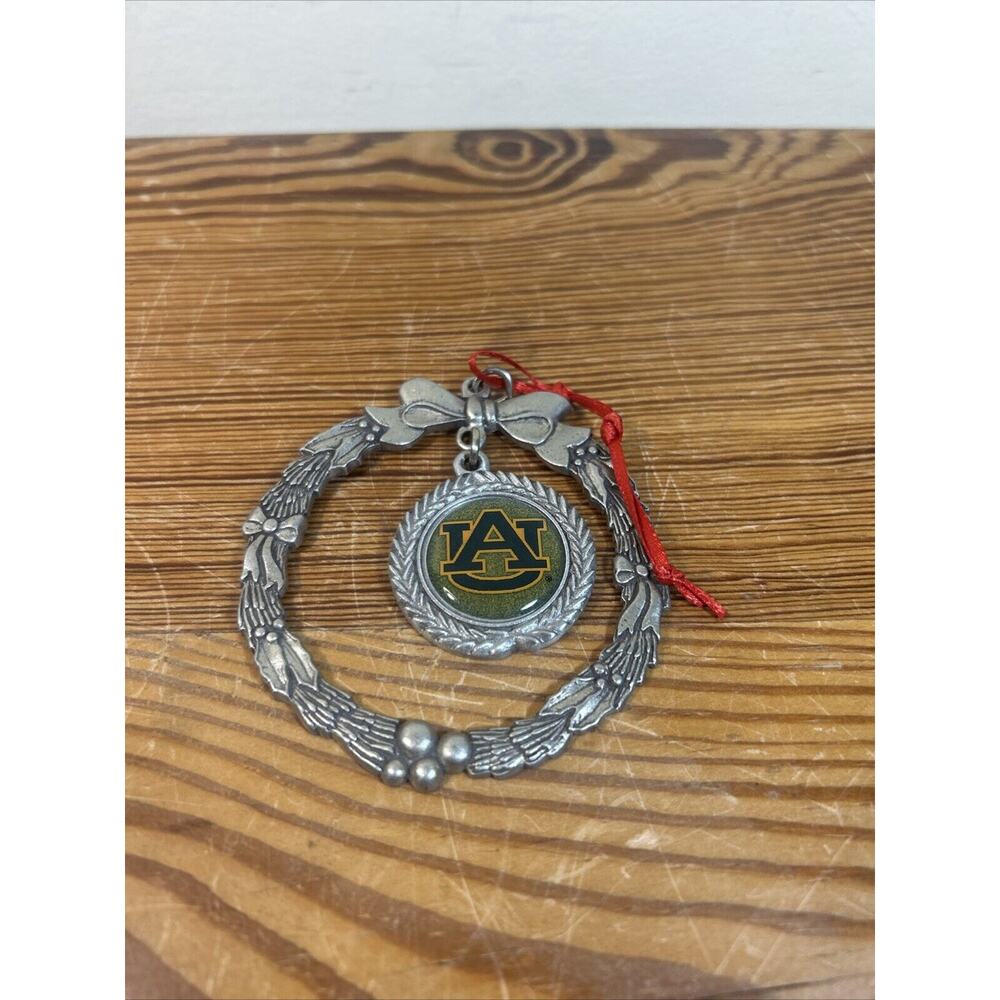 Auburn University Christmas Ornament - Pewter Wreath with Logo